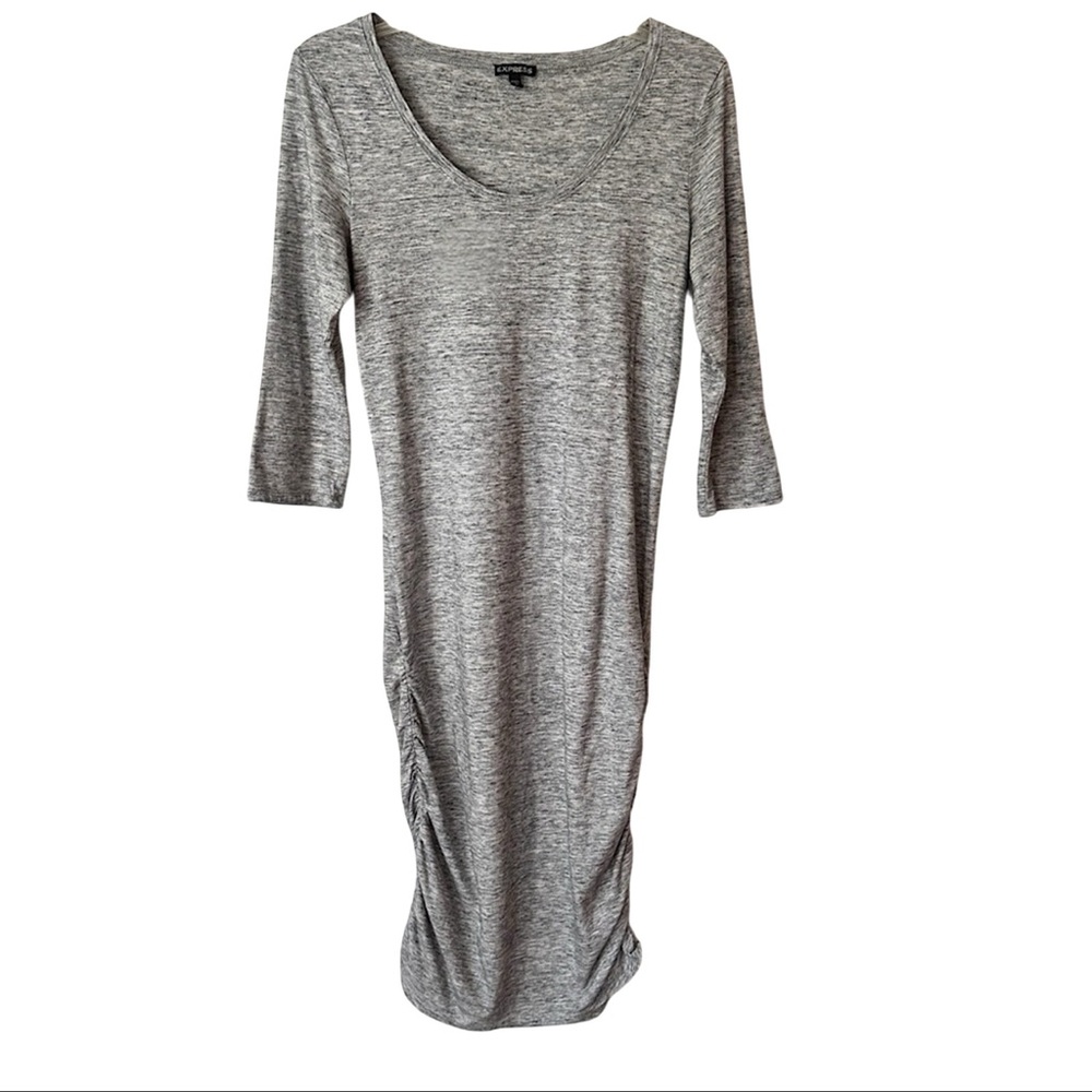 Gray Scoop Neck Ruched Midi Dress - Women